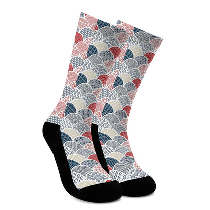 Japanese Geometric Pattern Print Crew Socks