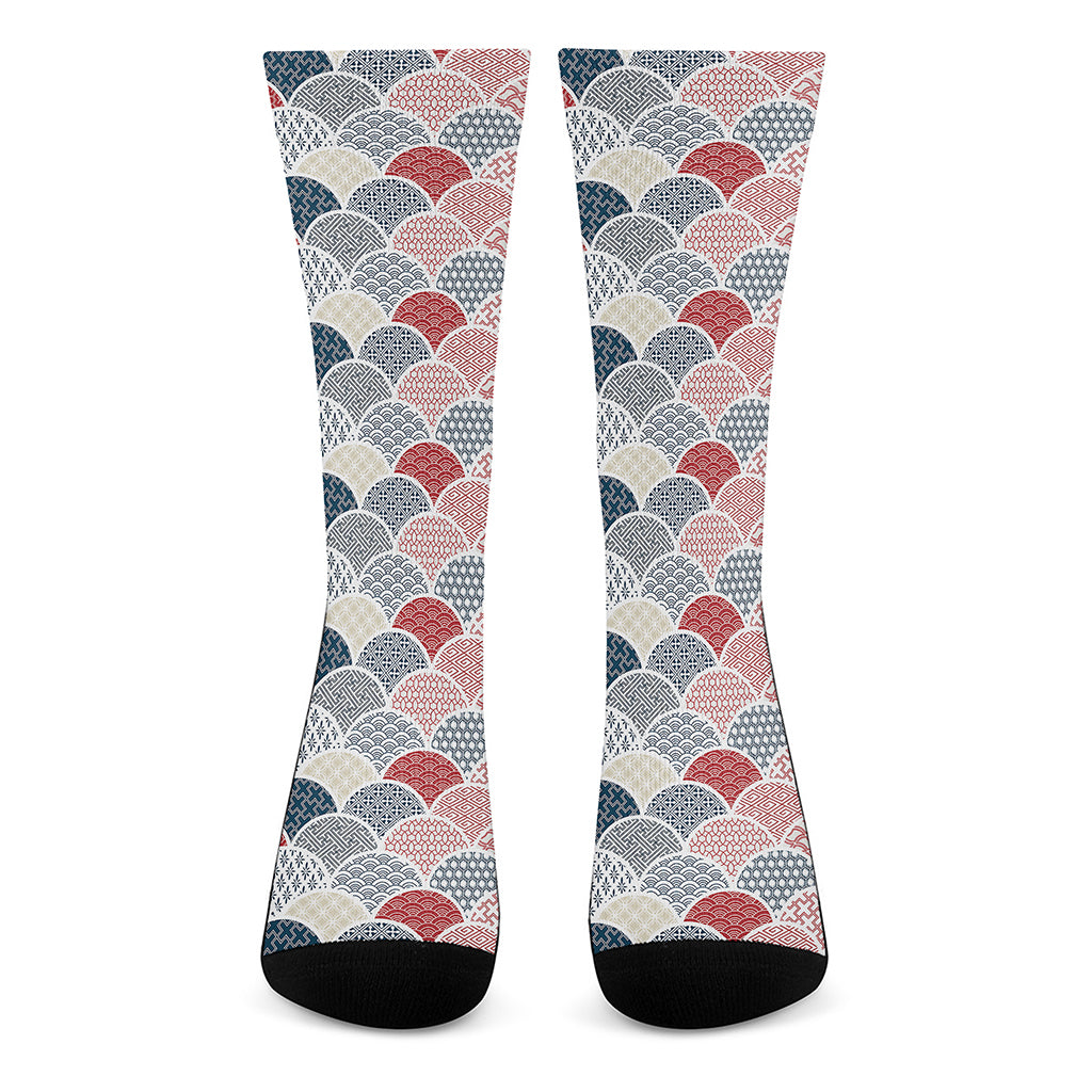Japanese Geometric Pattern Print Crew Socks