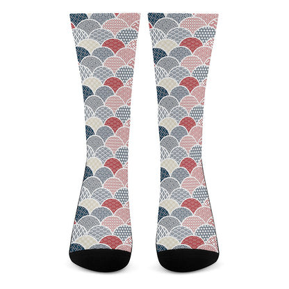 Japanese Geometric Pattern Print Crew Socks