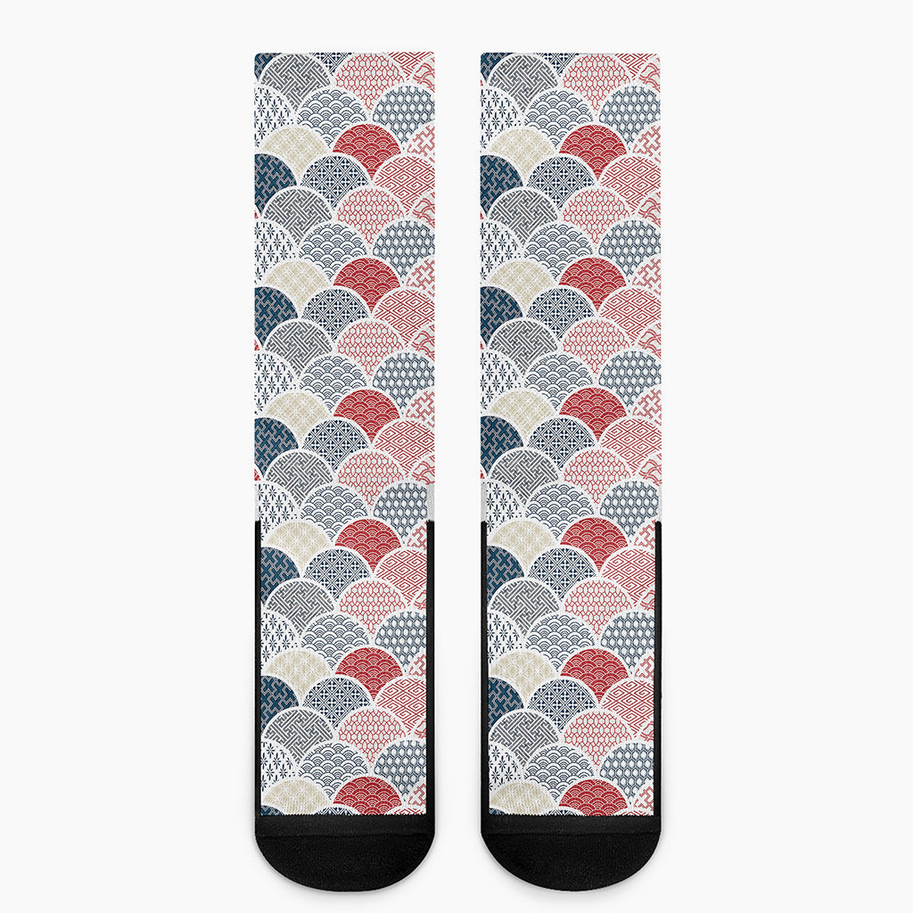 Japanese Geometric Pattern Print Crew Socks