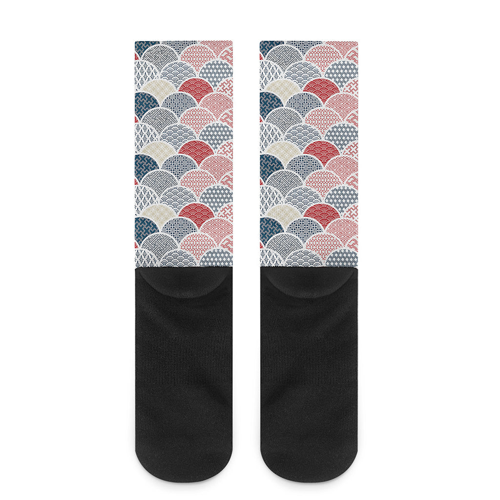 Japanese Geometric Pattern Print Crew Socks