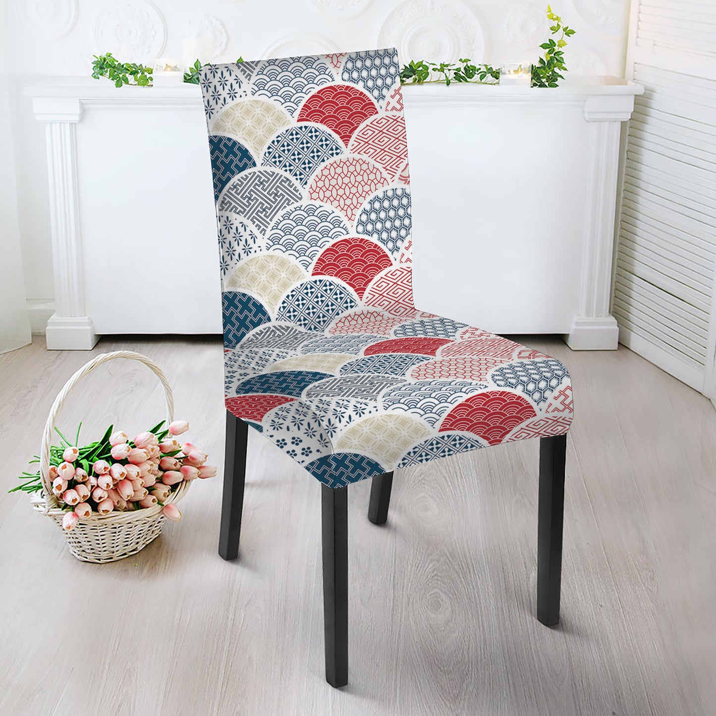 Japanese Geometric Pattern Print Dining Chair Slipcover