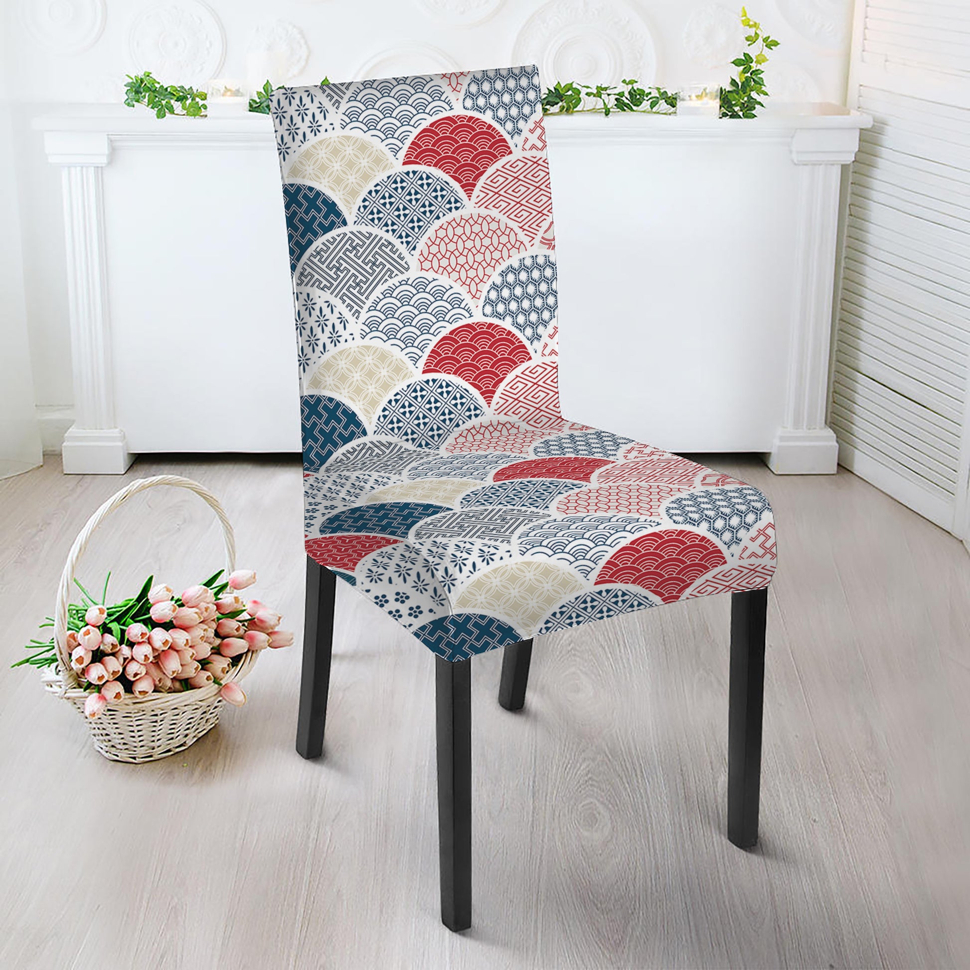 Japanese Geometric Pattern Print Dining Chair Slipcover