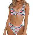 Japanese Geometric Pattern Print Front Bow Tie Bikini
