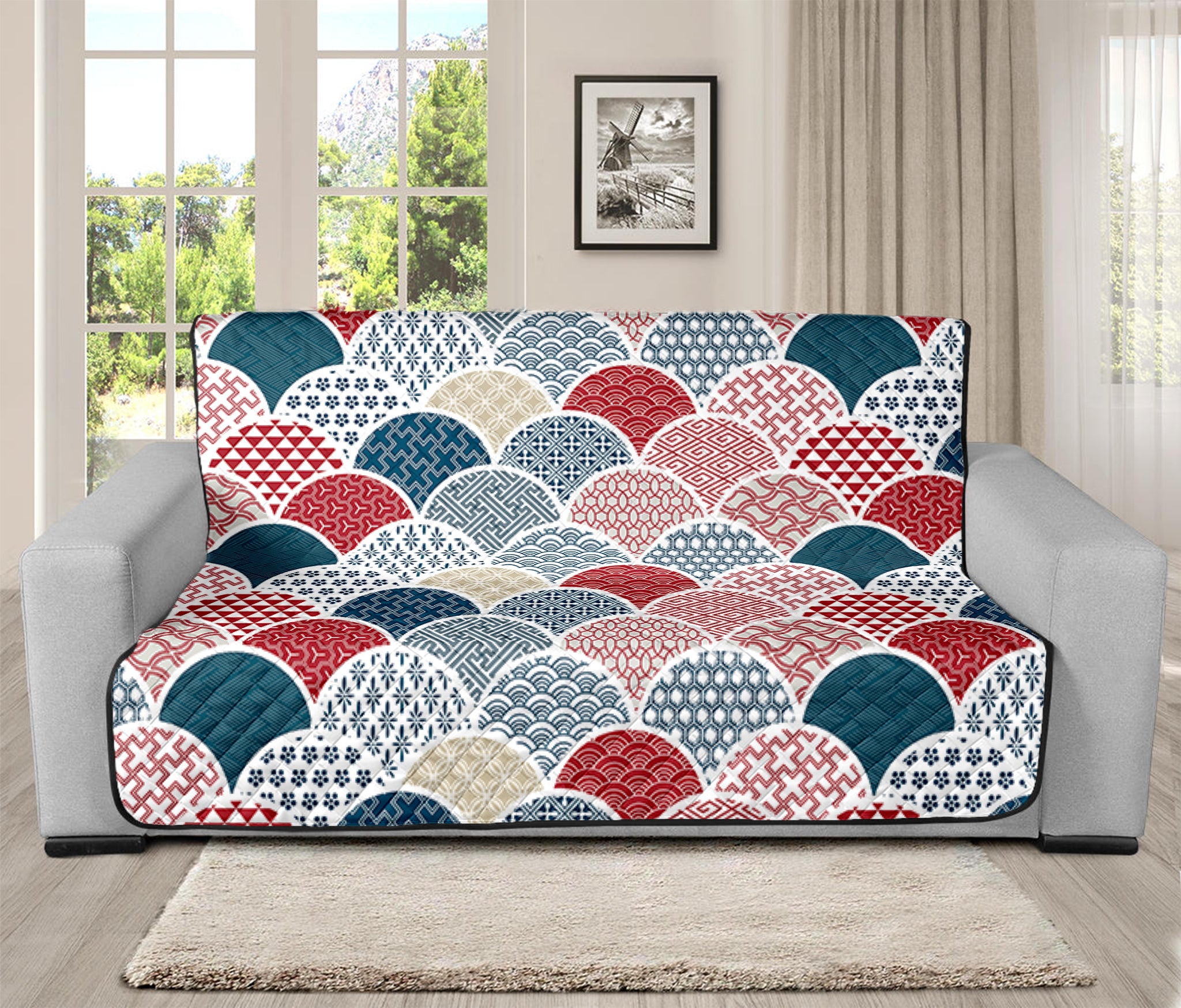 Japanese Geometric Pattern Print Futon Protector