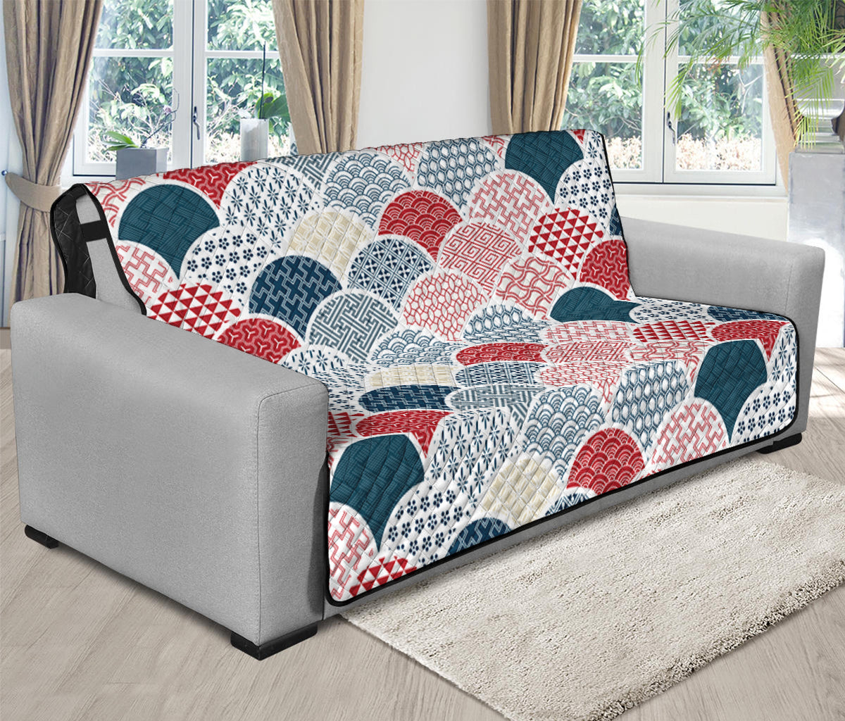 Japanese Geometric Pattern Print Futon Protector