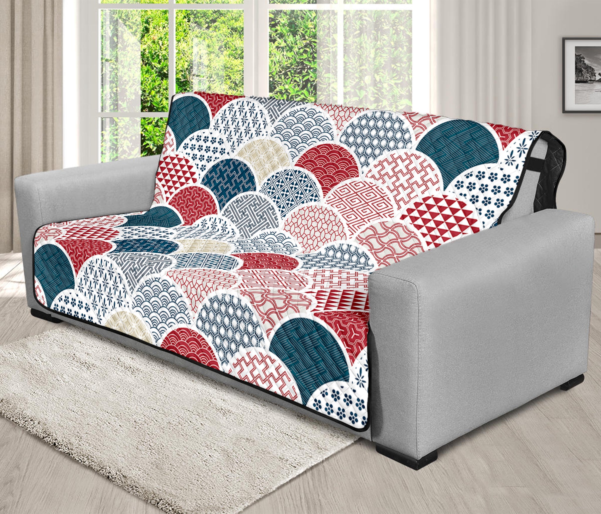 Japanese Geometric Pattern Print Futon Protector