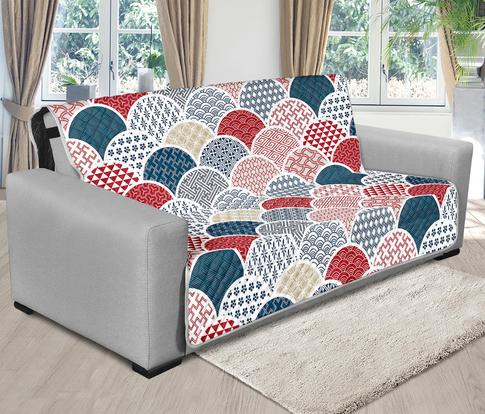 Japanese Geometric Pattern Print Futon Protector