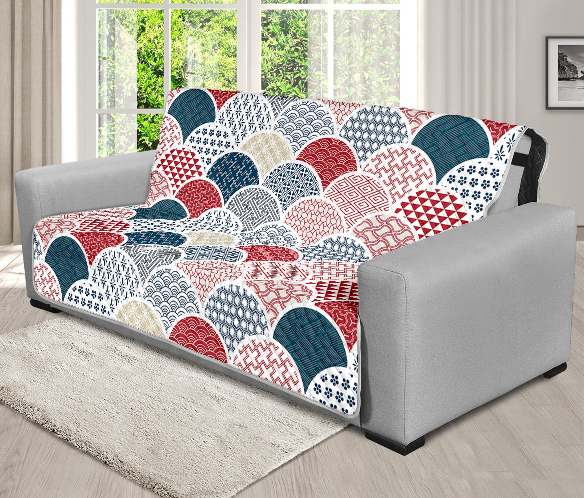 Japanese Geometric Pattern Print Futon Protector