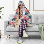 Japanese Geometric Pattern Print Hooded Blanket