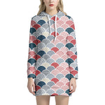 Japanese Geometric Pattern Print Hoodie Dress
