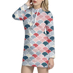Japanese Geometric Pattern Print Hoodie Dress