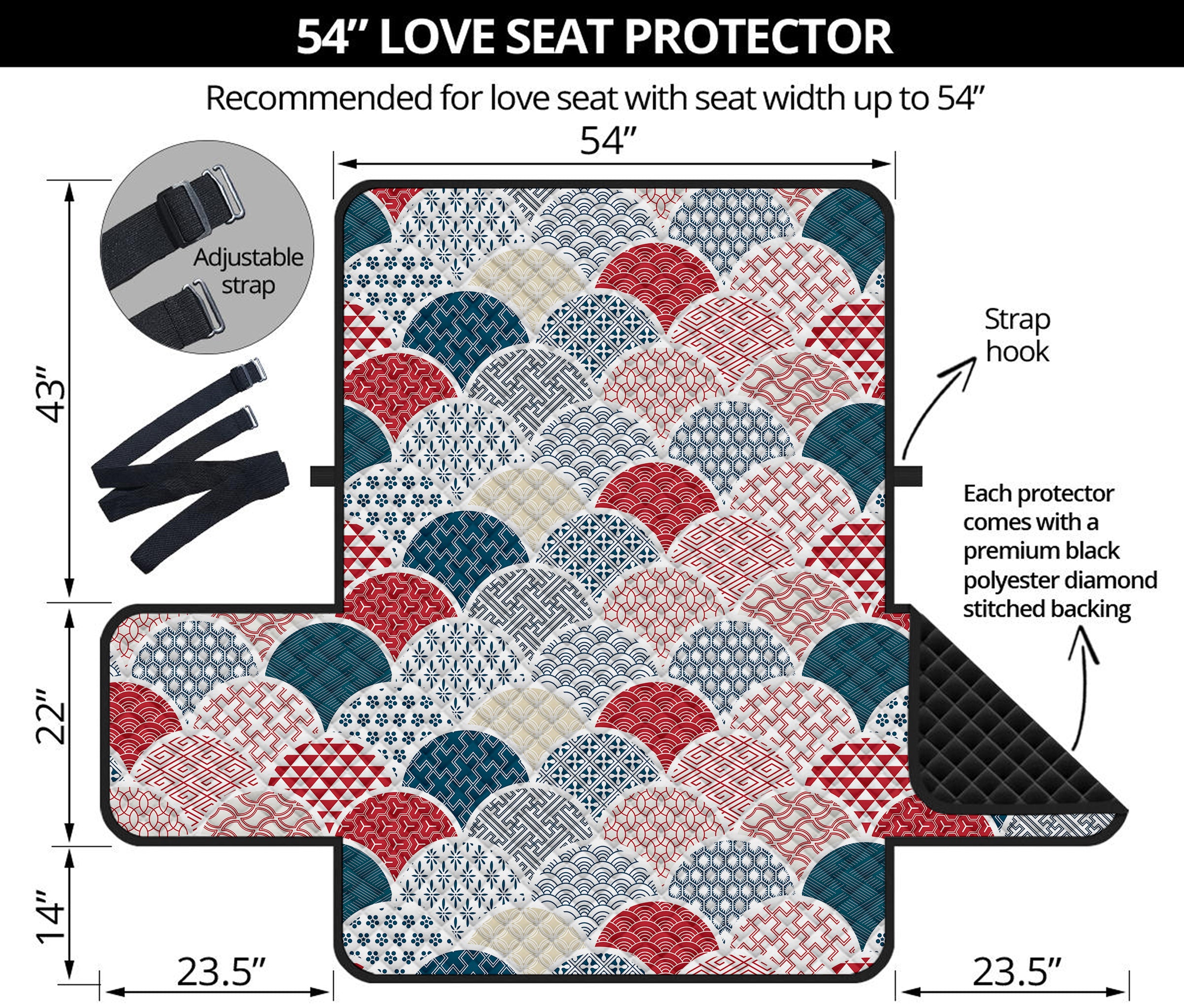 Japanese Geometric Pattern Print Loveseat Protector