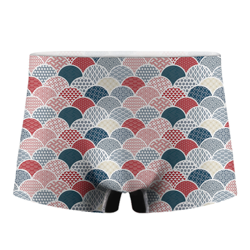 Japanese Geometric Pattern Print Men's Boxer Briefs