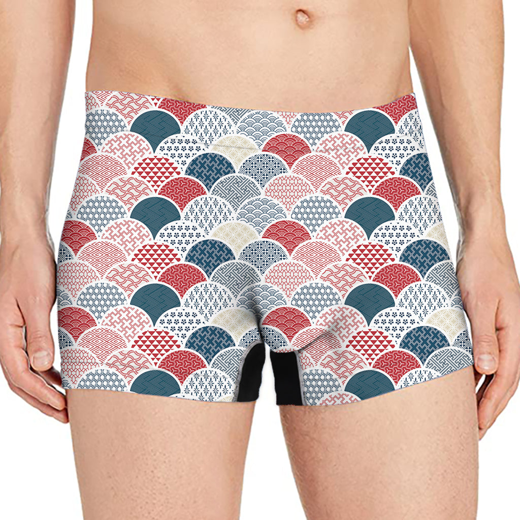 Japanese Geometric Pattern Print Men's Boxer Briefs