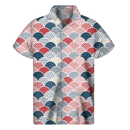 Japanese Geometric Pattern Print Men's Short Sleeve Shirt