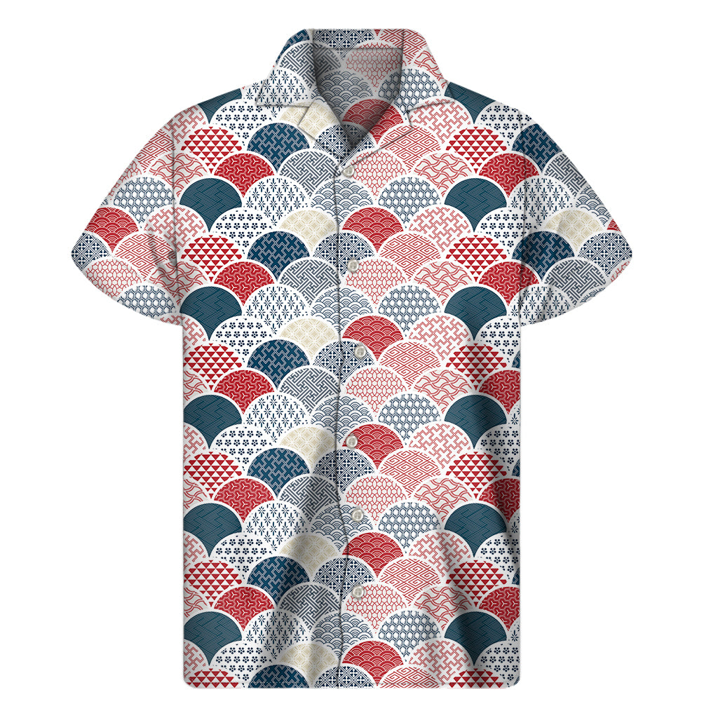 Japanese Geometric Pattern Print Men's Short Sleeve Shirt