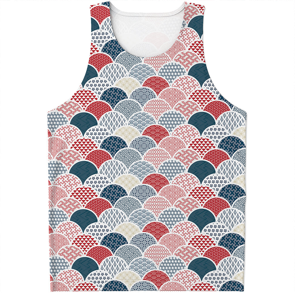 Japanese Geometric Pattern Print Men's Tank Top