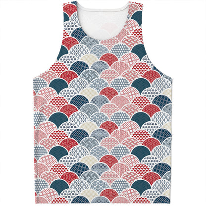 Japanese Geometric Pattern Print Men's Tank Top