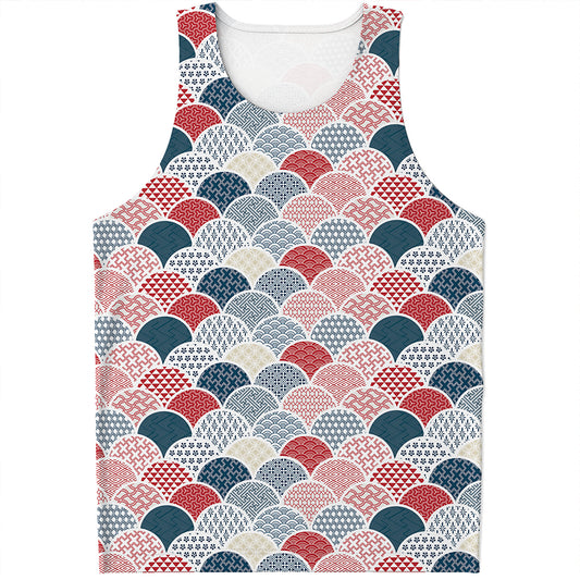 Japanese Geometric Pattern Print Men's Tank Top
