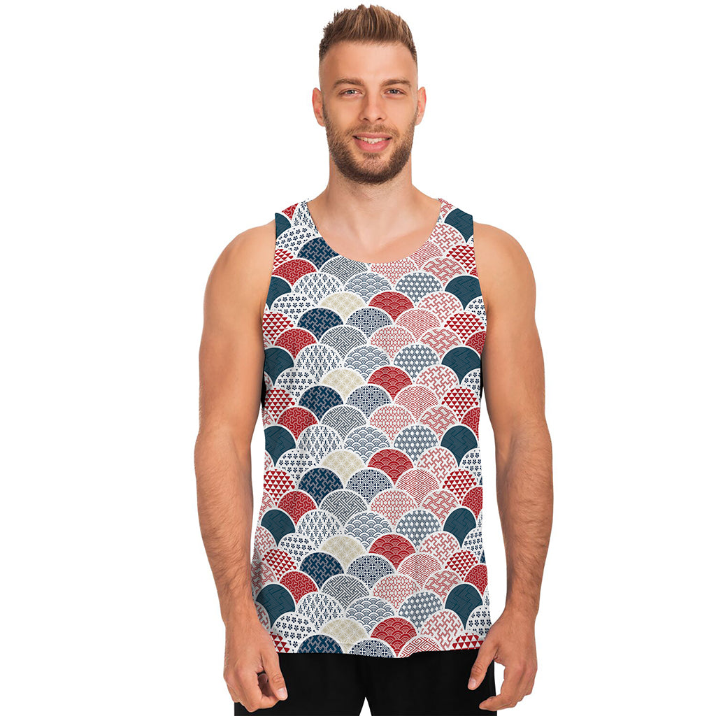 Japanese Geometric Pattern Print Men's Tank Top