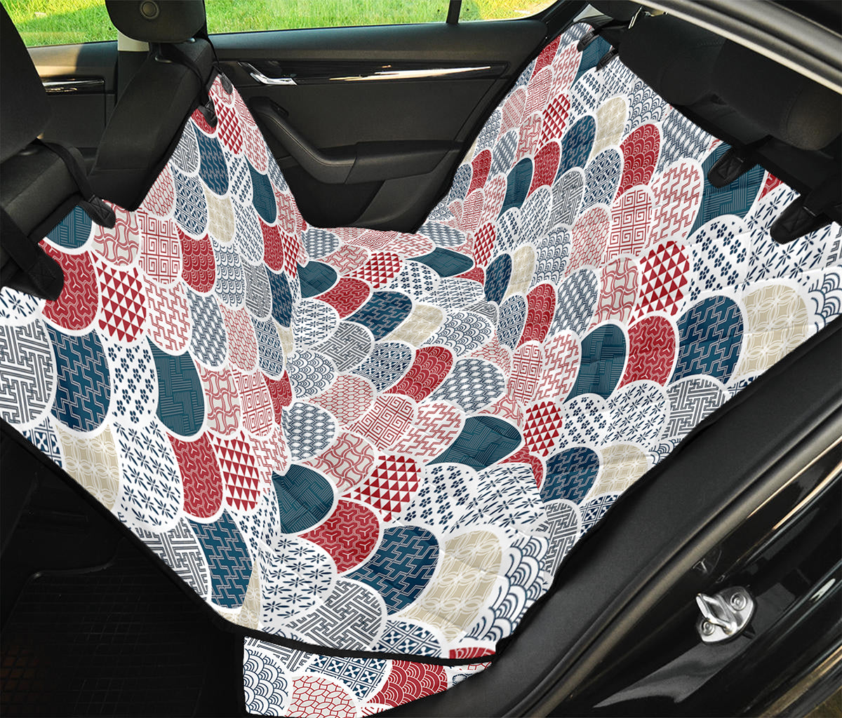 Japanese Geometric Pattern Print Pet Car Back Seat Cover