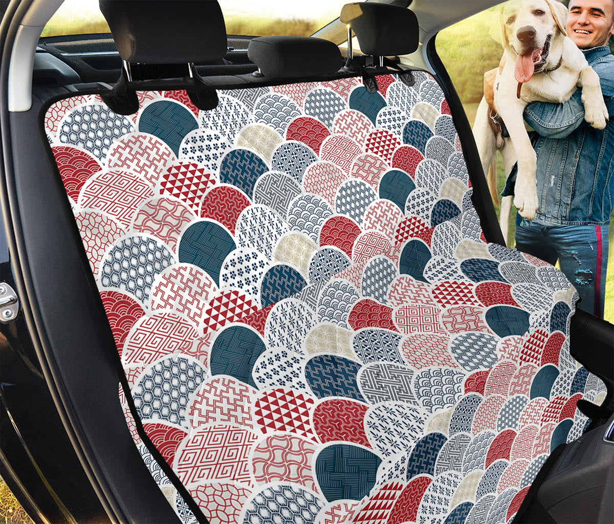 Japanese Geometric Pattern Print Pet Car Back Seat Cover