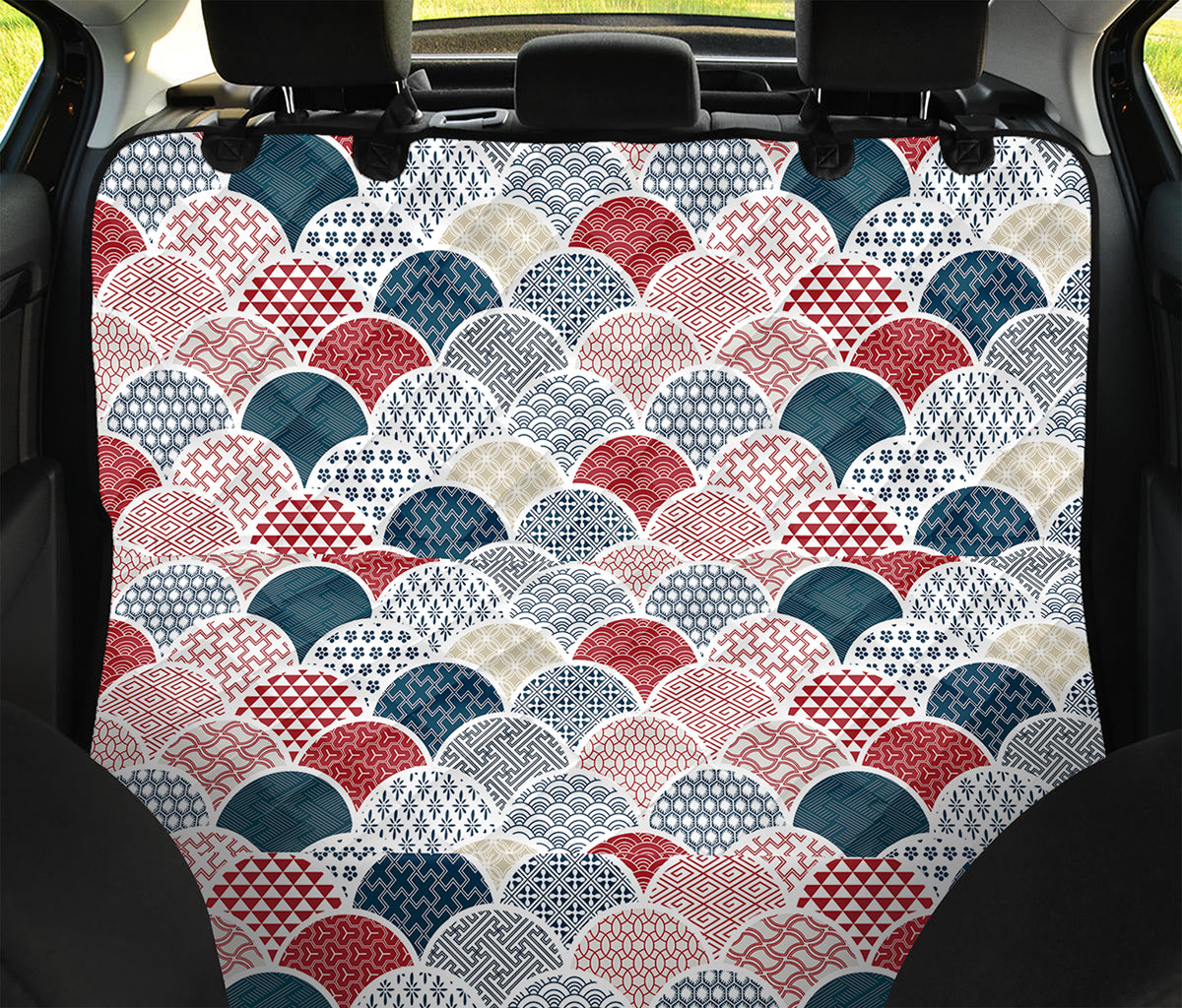 Japanese Geometric Pattern Print Pet Car Back Seat Cover