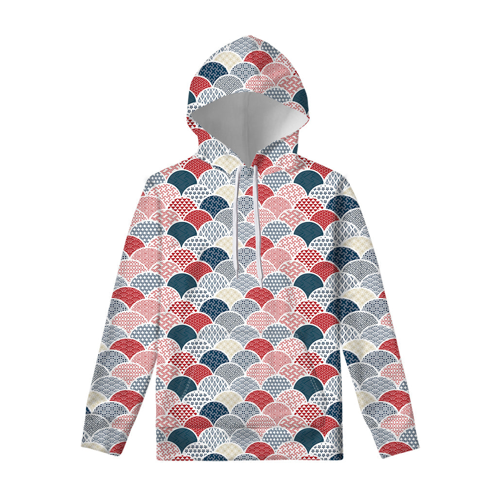 Japanese Geometric Pattern Print Pullover Hoodie