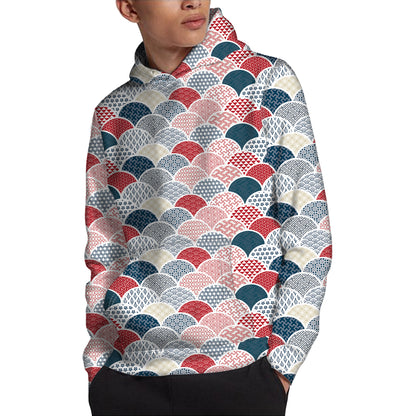 Japanese Geometric Pattern Print Pullover Hoodie