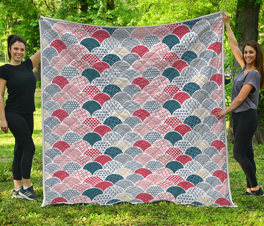 Japanese Geometric Pattern Print Quilt