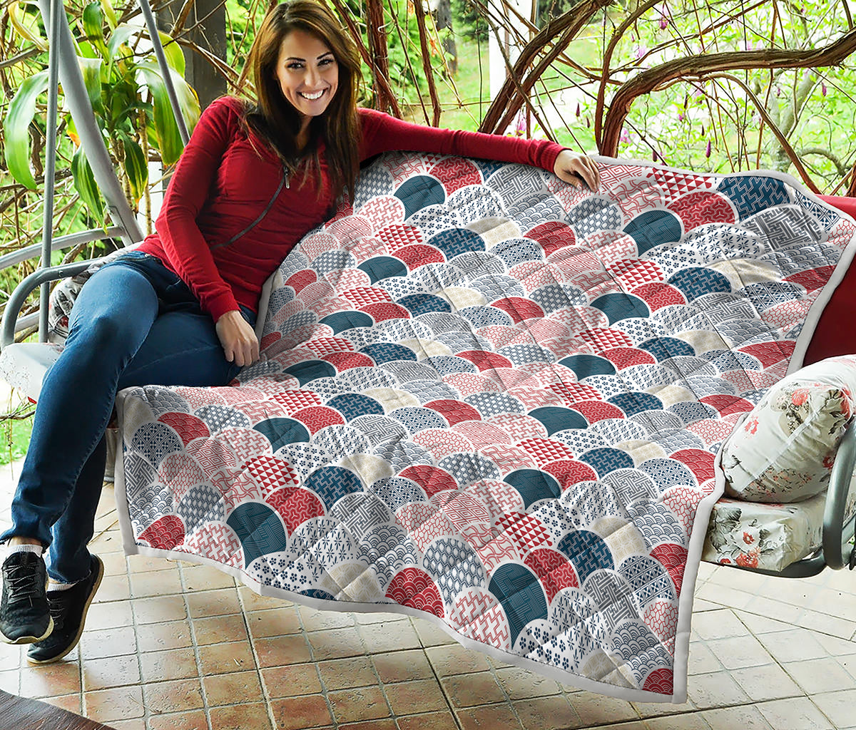 Japanese Geometric Pattern Print Quilt