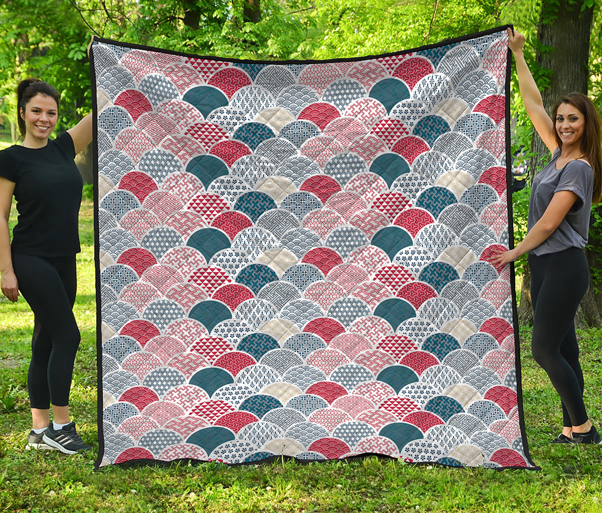 Japanese Geometric Pattern Print Quilt