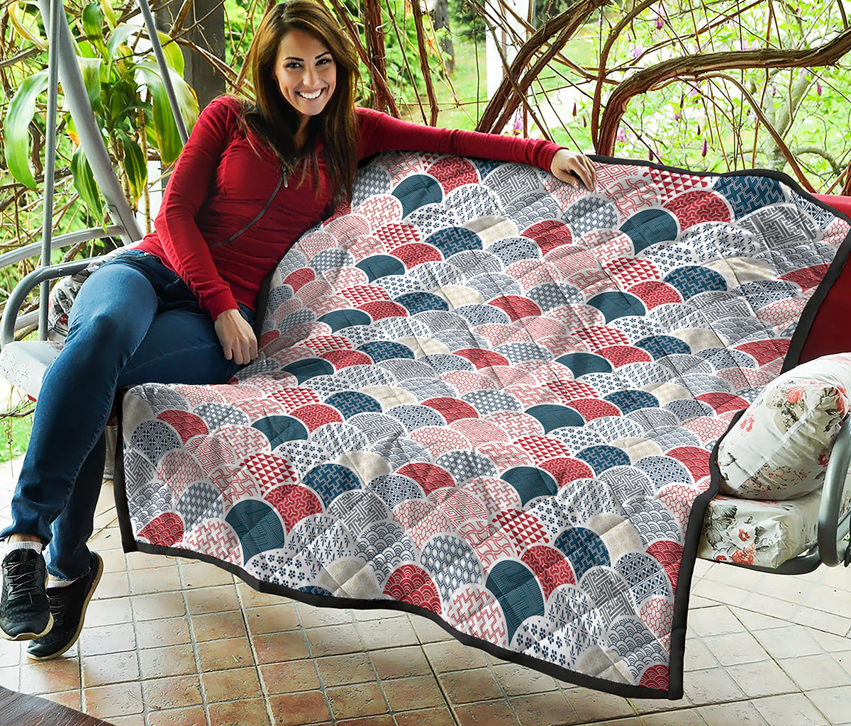 Japanese Geometric Pattern Print Quilt