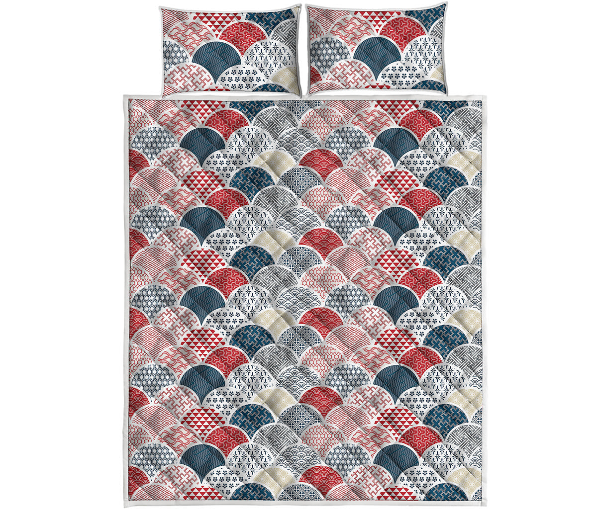 Japanese Geometric Pattern Print Quilt Bed Set