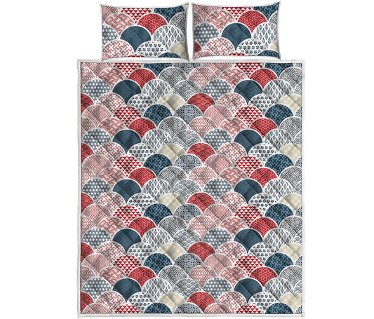 Japanese Geometric Pattern Print Quilt Bed Set