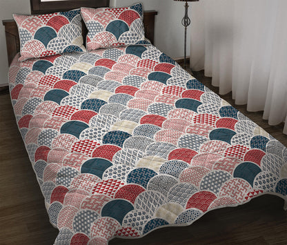 Japanese Geometric Pattern Print Quilt Bed Set