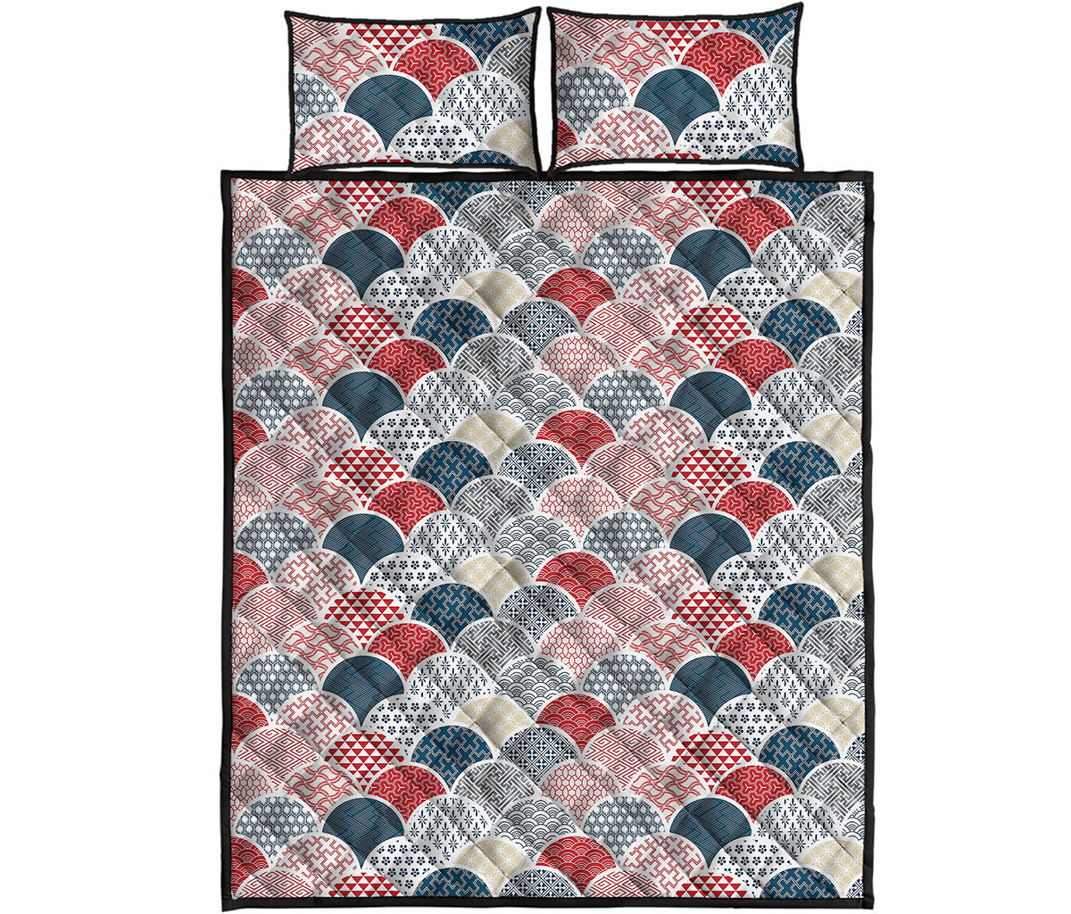 Japanese Geometric Pattern Print Quilt Bed Set