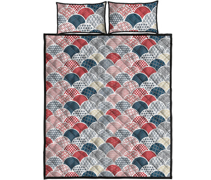 Japanese Geometric Pattern Print Quilt Bed Set
