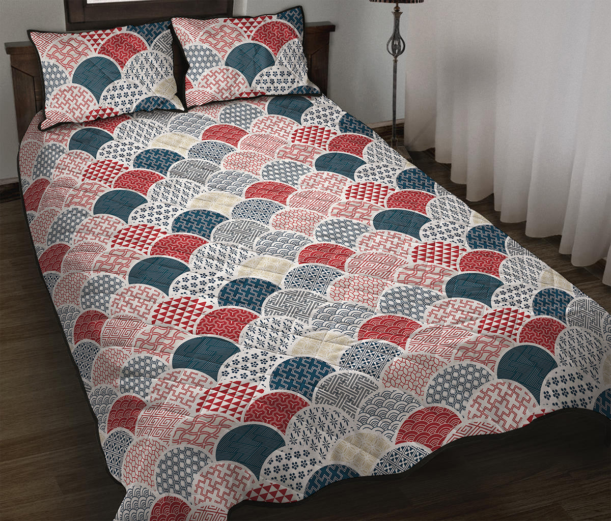 Japanese Geometric Pattern Print Quilt Bed Set