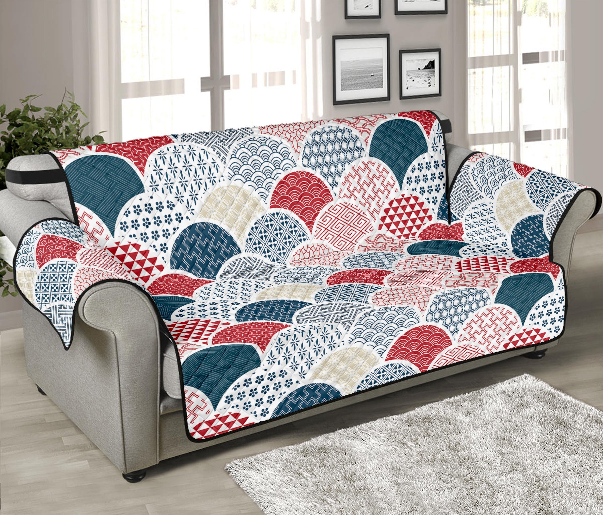 Japanese Geometric Pattern Print Sofa Protector