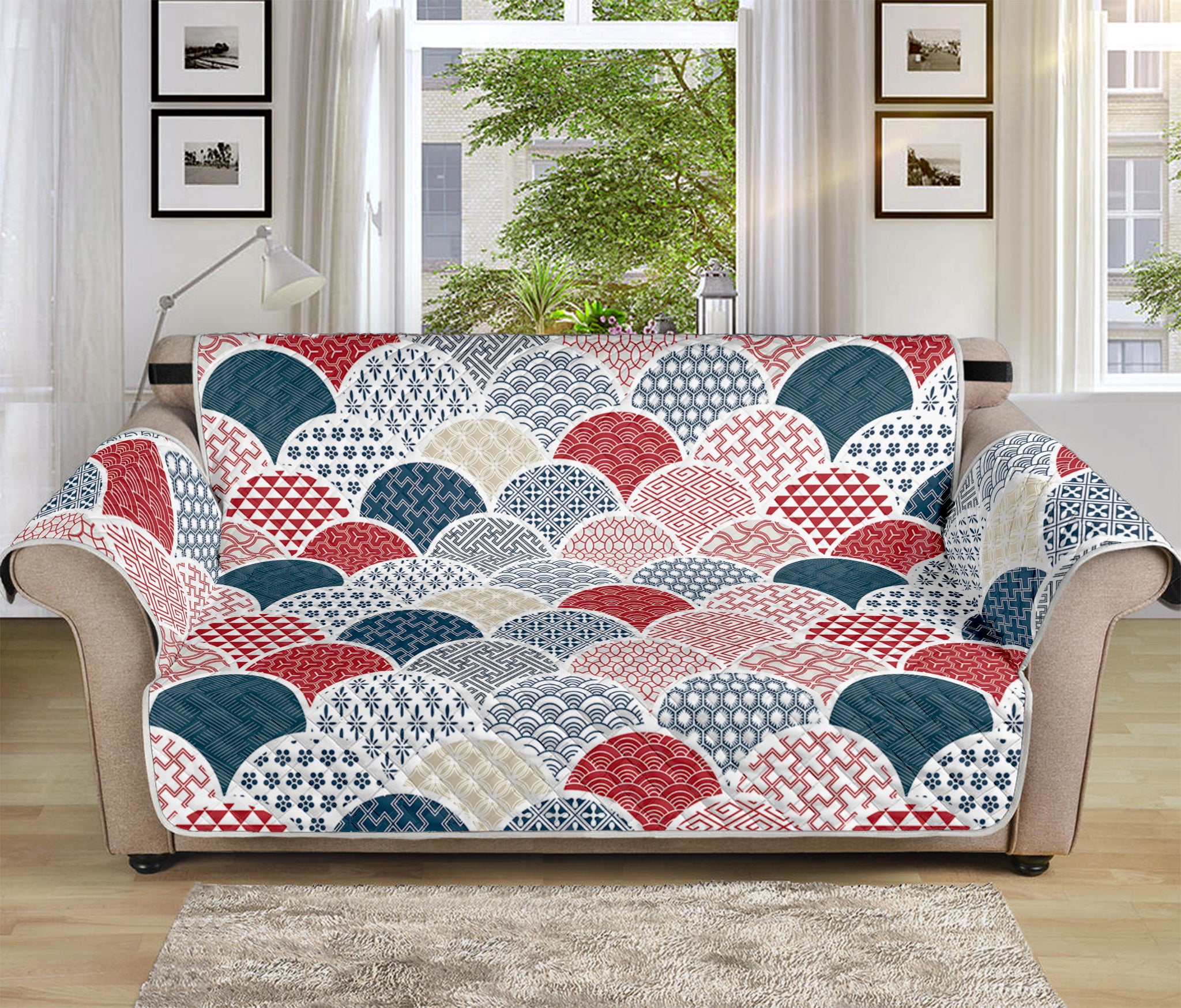 Japanese Geometric Pattern Print Sofa Protector