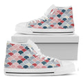Japanese Geometric Pattern Print White High Top Sneakers