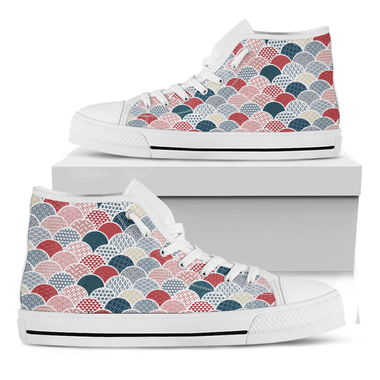 Japanese Geometric Pattern Print White High Top Shoes