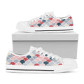Japanese Geometric Pattern Print White Low Top Sneakers