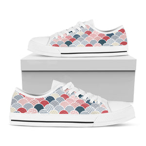 Japanese Geometric Pattern Print White Low Top Shoes
