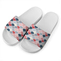 Japanese Geometric Pattern Print White Slide Sandals