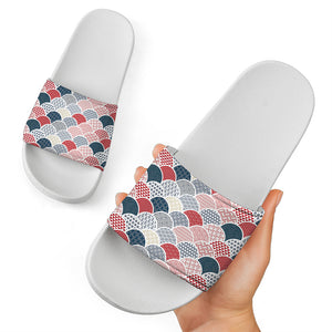 Japanese Geometric Pattern Print White Slide Sandals