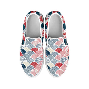 Japanese Geometric Pattern Print White Slip On Shoes