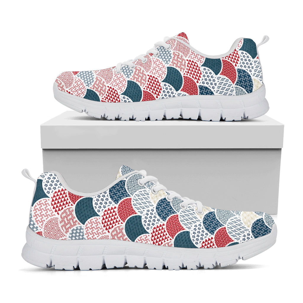 Japanese Geometric Pattern Print White Sneakers